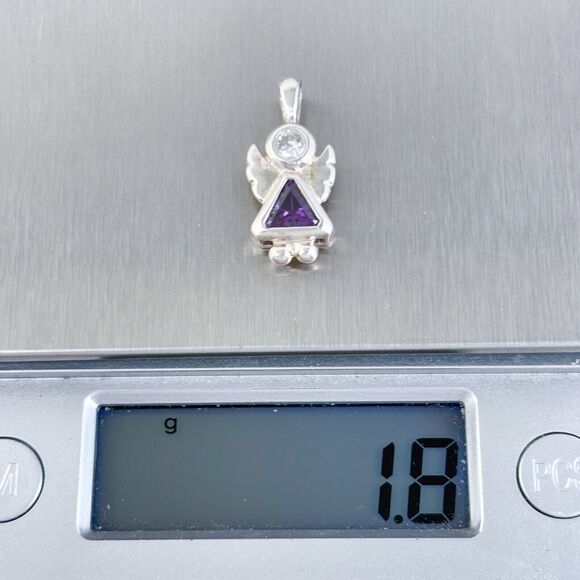 Vintage Sterling Silver 925 Purple Cubic Zirconia Angel Girl Charm Pendant - Picture 6 of 7